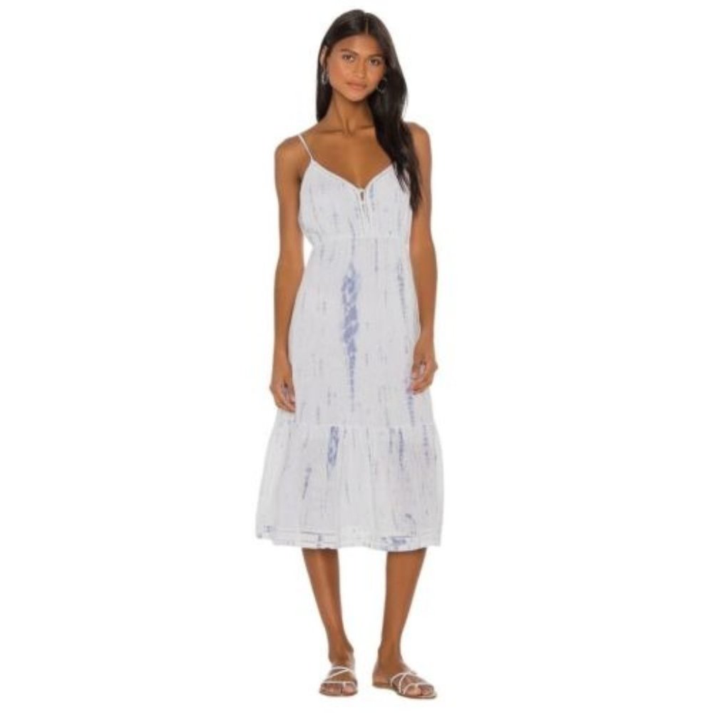 Rails White and Light Blue Tie-Dye Spaghetti Strap Midi Dress